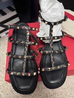 Valentino Garavani Black Studded Wedge Sandals